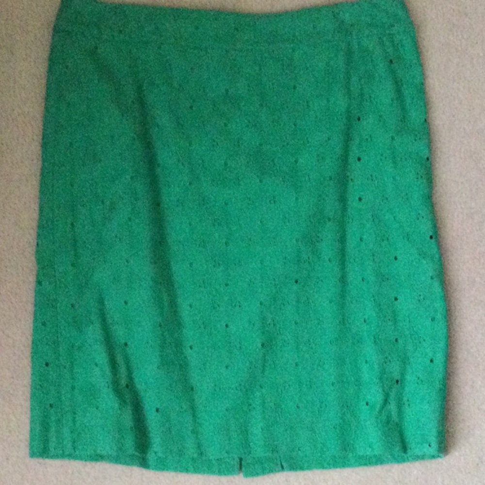 Talbots Green Eyelet Pencil Skirt